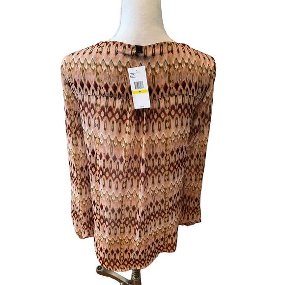 Jessica Simpson Chiffon Boho Print Long Sleeve Top Earth Tones M - Picture 4 of 7